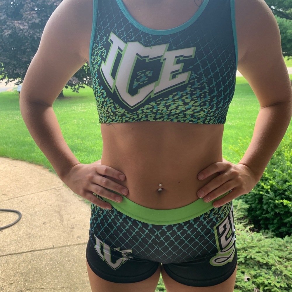 Ice Allstars cheerleading sports bra and spankies